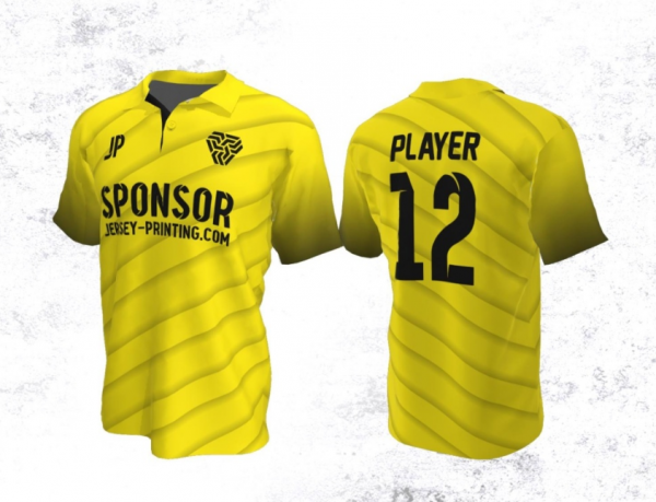 Desain baju futsal dengan aksen garis-garis diagonal